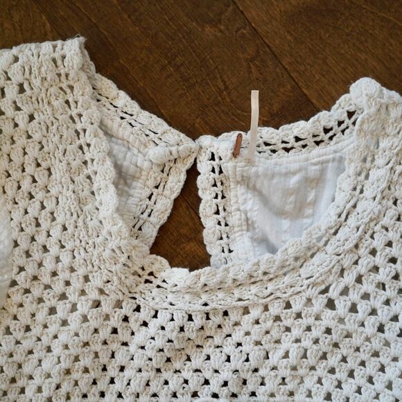 Free People Megan Crochet Open Back Long Sleeve Eyelet Crop Top Ivory Sz S Boho - Picture 12 of 14